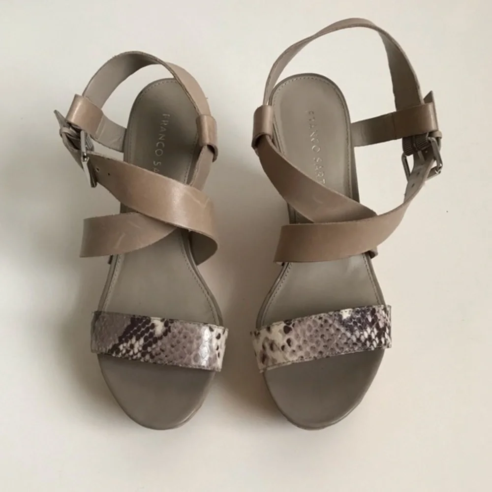 Franco Sarto Tan Shania Wedge Sandals Size 8.5